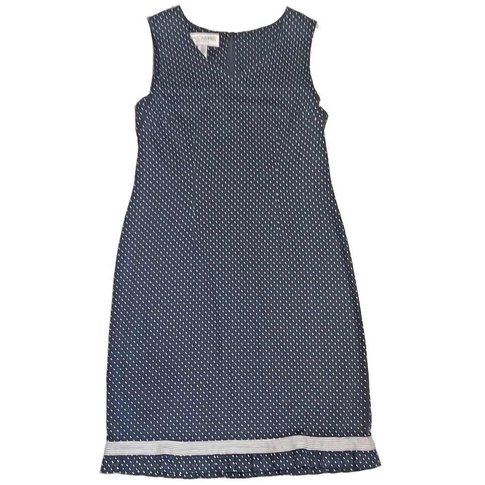 Sara Campbell Petites Navy Blue Polka Dot Ruffle Hem Shift Dress Size 6P